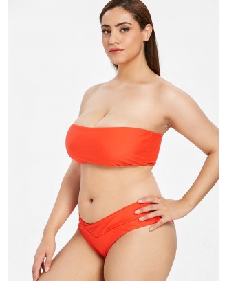  Bandeau Plus Size Swimwear Set - Bright Orange 2x